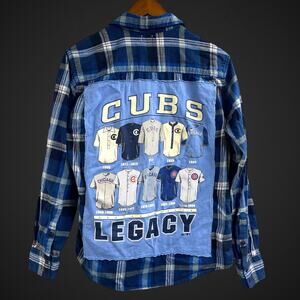 Toss Upcycled Flannel Shirt Chicago Cubs Cubbie Blue Jersey Legacy OS